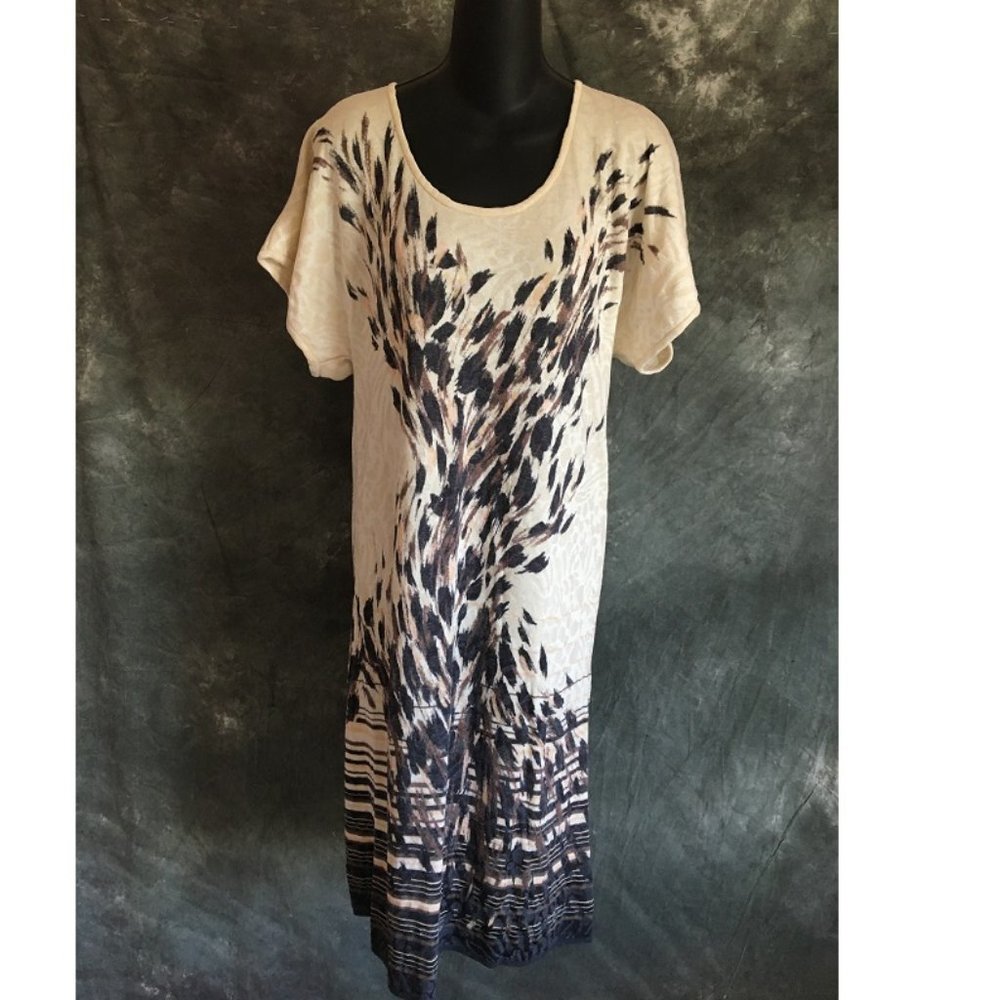 ST JOHN KNIT CREAM BLACK MULTI DRESS SIZE P